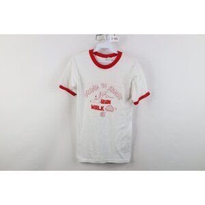 Vintage 80s Womens Small Distressed Coca Cola Run Walk Ringer T-Shirt White USA